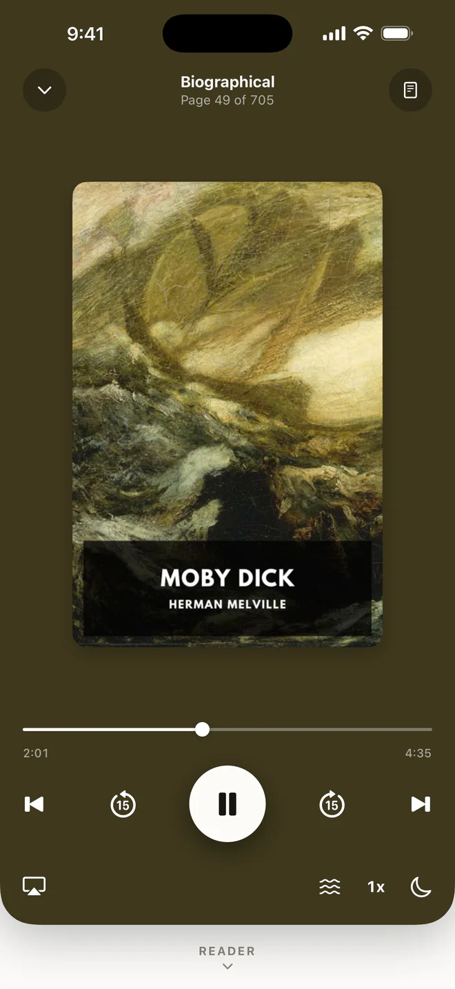 Ecapsa on iPhone playing the same chapter of Moby-Dick